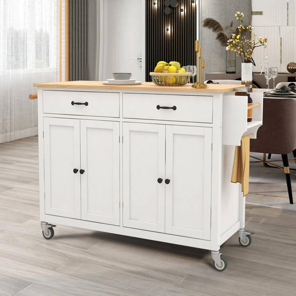 Red Barrel Studio® Kitchen Island With Wheels Solid Wood Kitchen Island